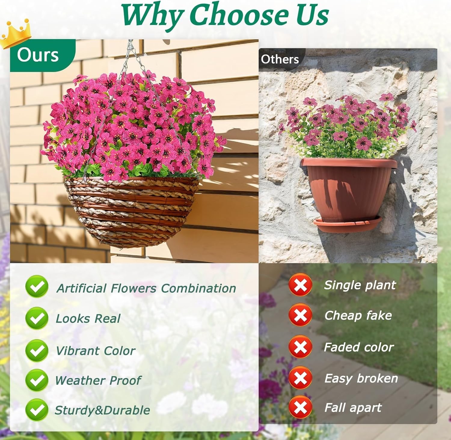 9 Bundles UV Resistant Artificial Flowers for Outdoor Elegance in Rose Red