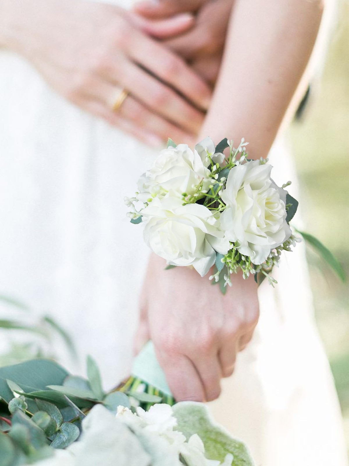 2 PCS White Rose Wrist Corsage For Wedding Prom Homecoming Bridal Flower