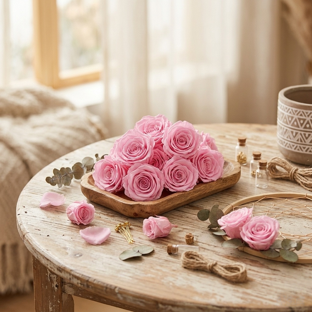 8 Preserved Rose Eternal Roses Heads Bulk Pink for her Gift Wedding Valentine