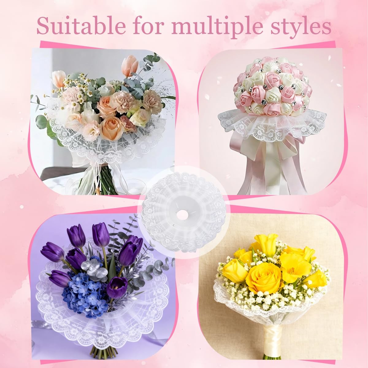 4 PCS White Lace Bouquet Collar Wedding Bridal Floral Holder Wrap DIY Decor