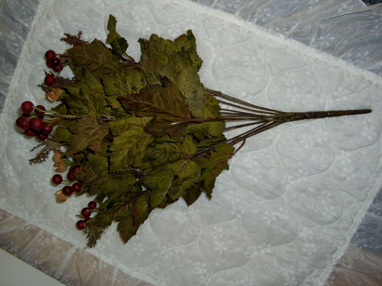 A Bunch of Silk Green Leaves/Red Grapes/Berries/22″ Tall