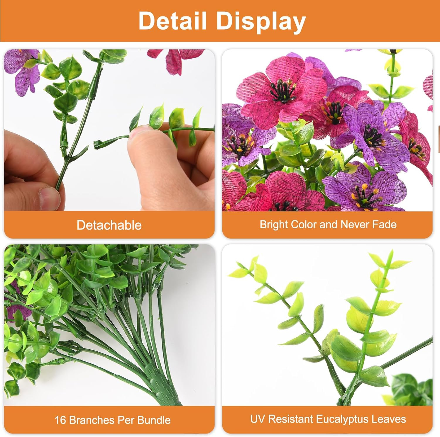 Artificial Hanging Flowers for Outdoors, 2 Pcs Plant Spring Summer Decoration