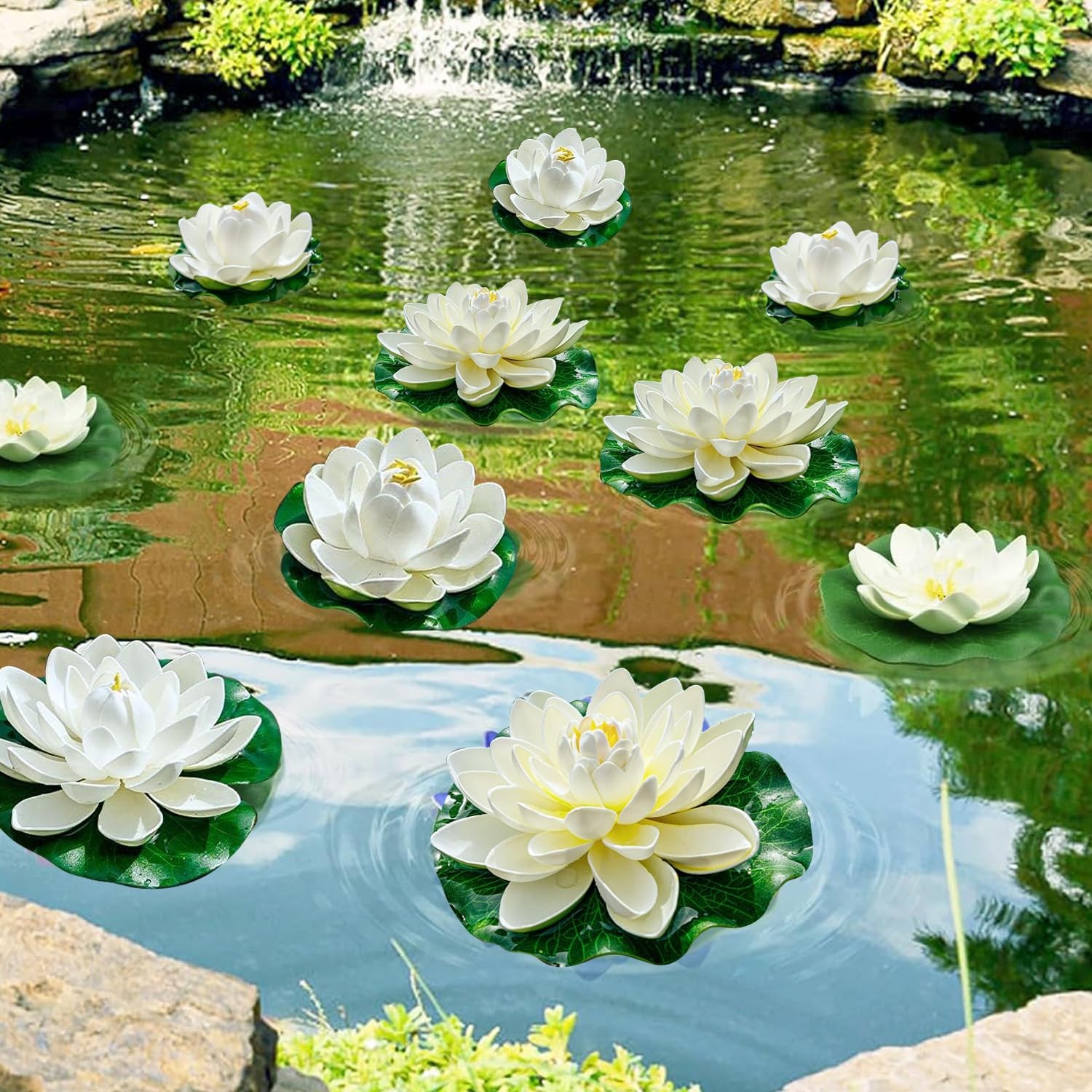 9PCS Artificial Floating Foam Lotus Flowers with Artificial Lotus Leaves: Lil…