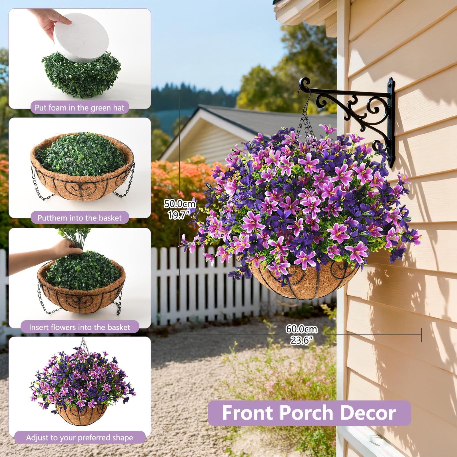 INQCMY Artificial Hanging Flowers for Outdoors, 5 Bundles UV Resistant Artifi…