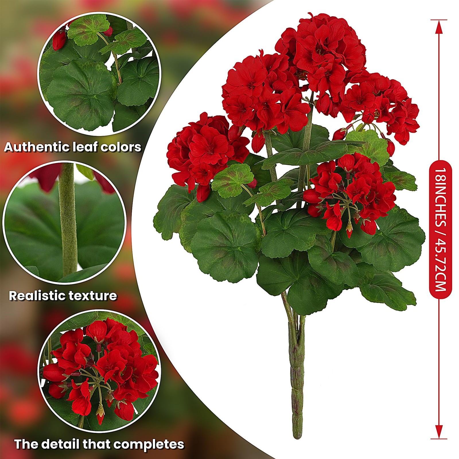 FOREST PRINCE 2 PCS 18″ Artificial Geraniums for Outdoors, UV Resistant Red S…