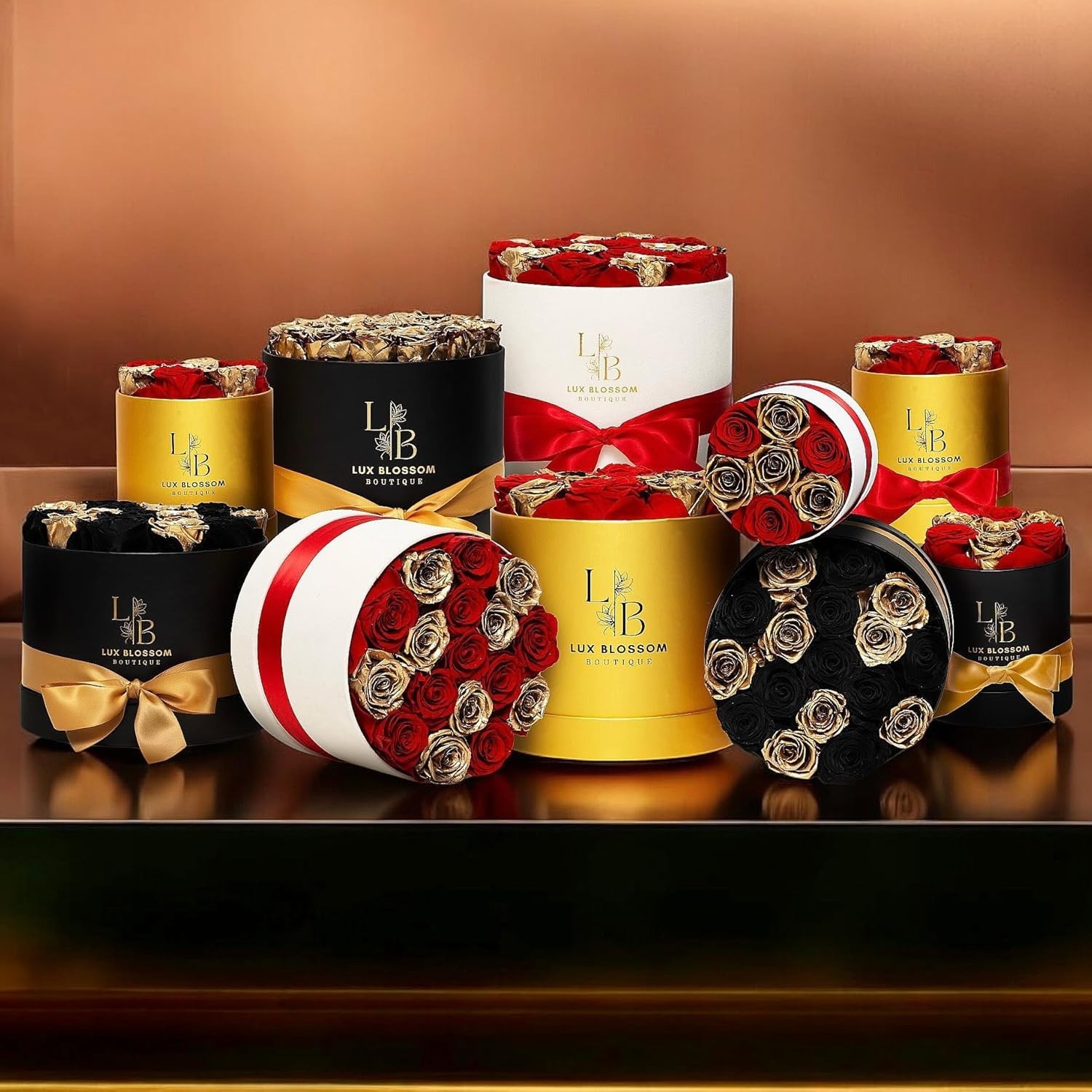 Luxury Red & Gold Roses Gifts for Women Black Box