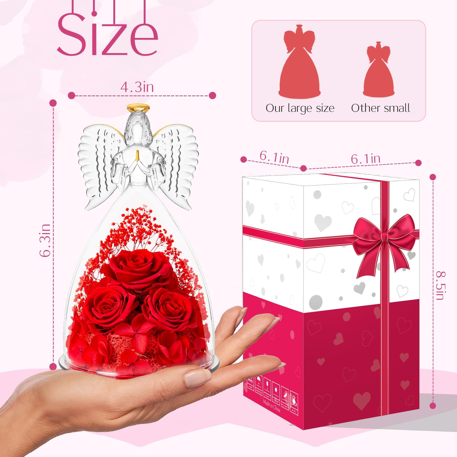 Mothers Day Flowers Gifts Forever Real Roses Angel Figurines Red 1 PC