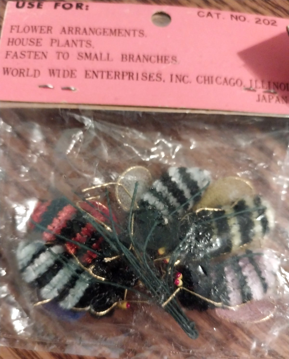 Vintage Busy Bee Japan Chenille Wire Decorations Floral Arrangement NOS 2 Packs