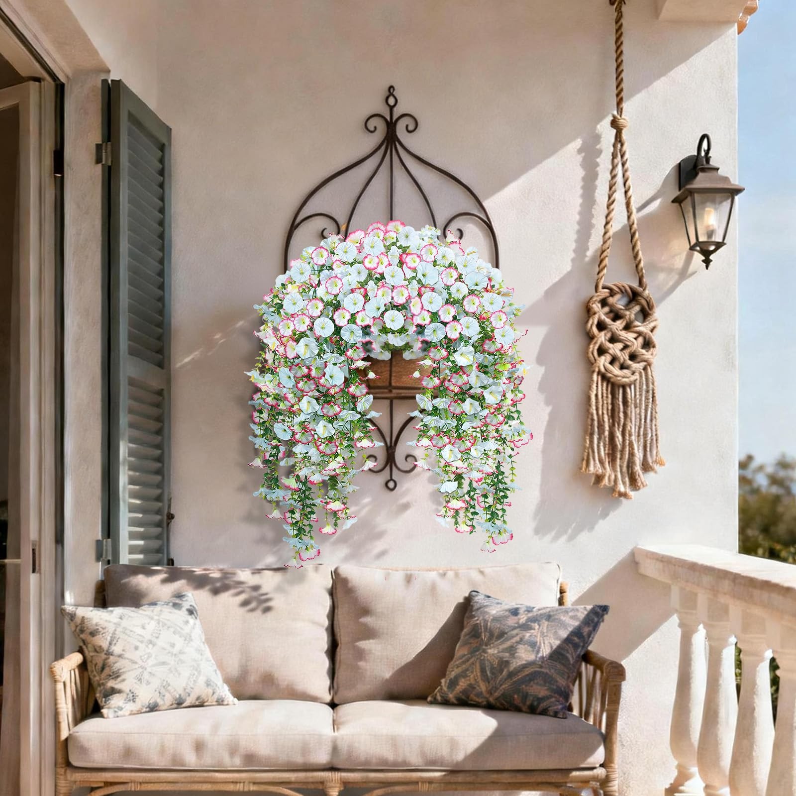 Artificial Hanging Flowers for Outdoors, 2 PCS 300 Blooms UV Resistant Mornin…