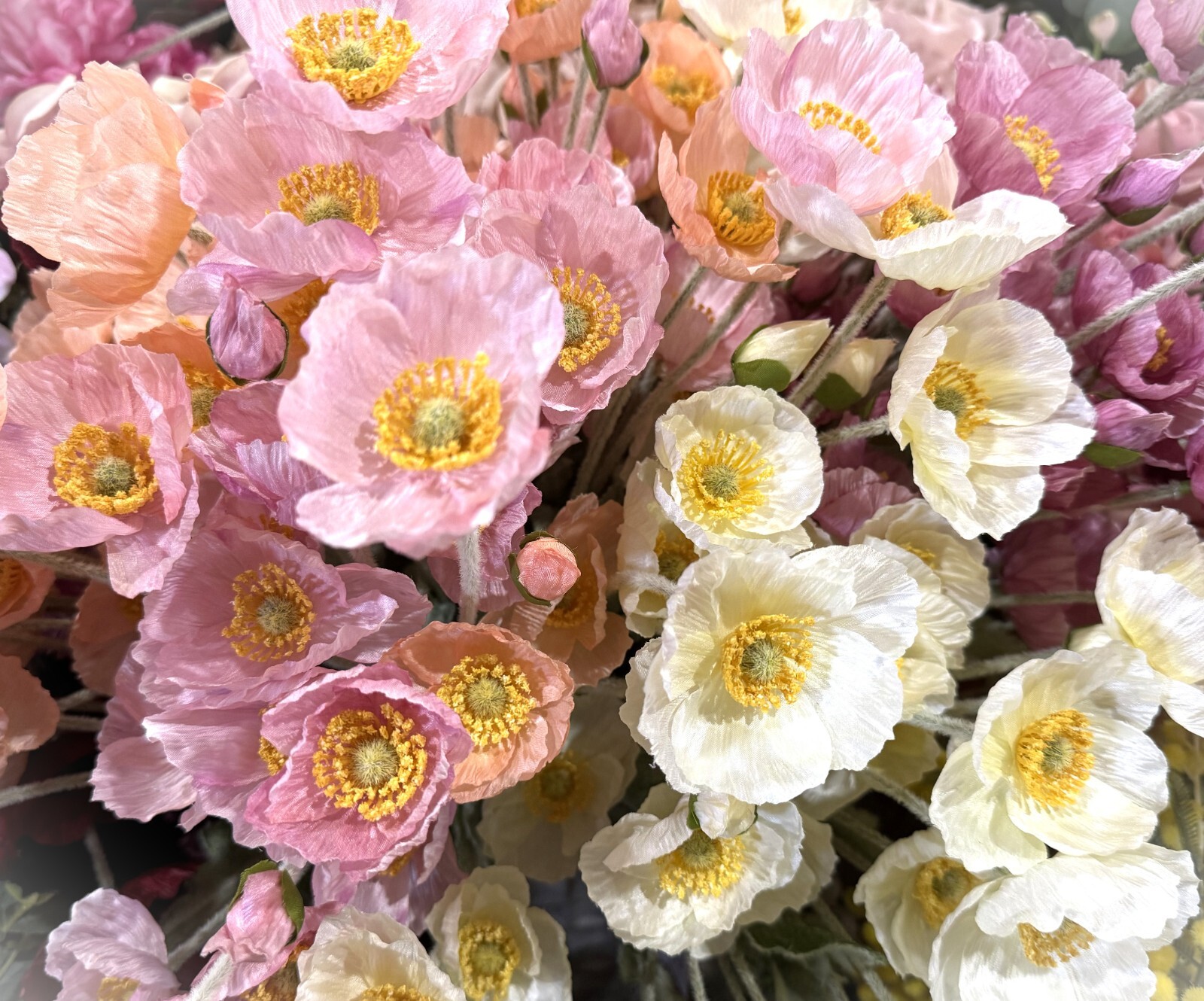 Poppy Flower Stem Faux Silk Poppies Peach Cream Pink Spring Wildflower Stems x 1
