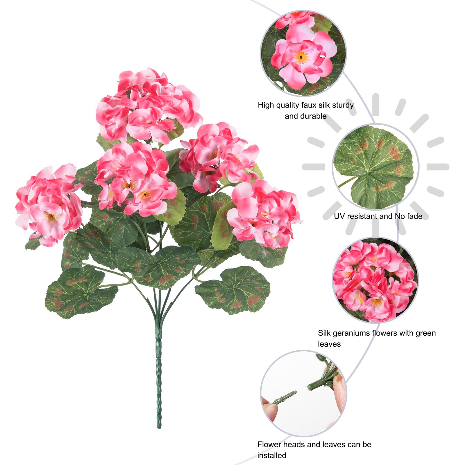 Fake Geraniums Artificial Flowers for Outdoors Outside, 6 Bundles Pink Silk G…