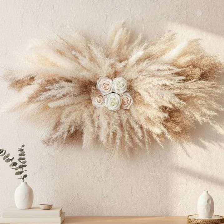 36-38″ Large Pampas Grass Wall Decor DIY Artificial Roses & Natural Dried Boho