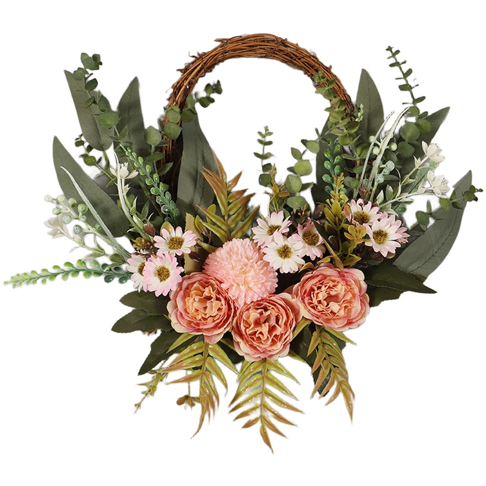 Artificial Wreath with Fabric and Plastic Flowers for Indoor Wall Decoration