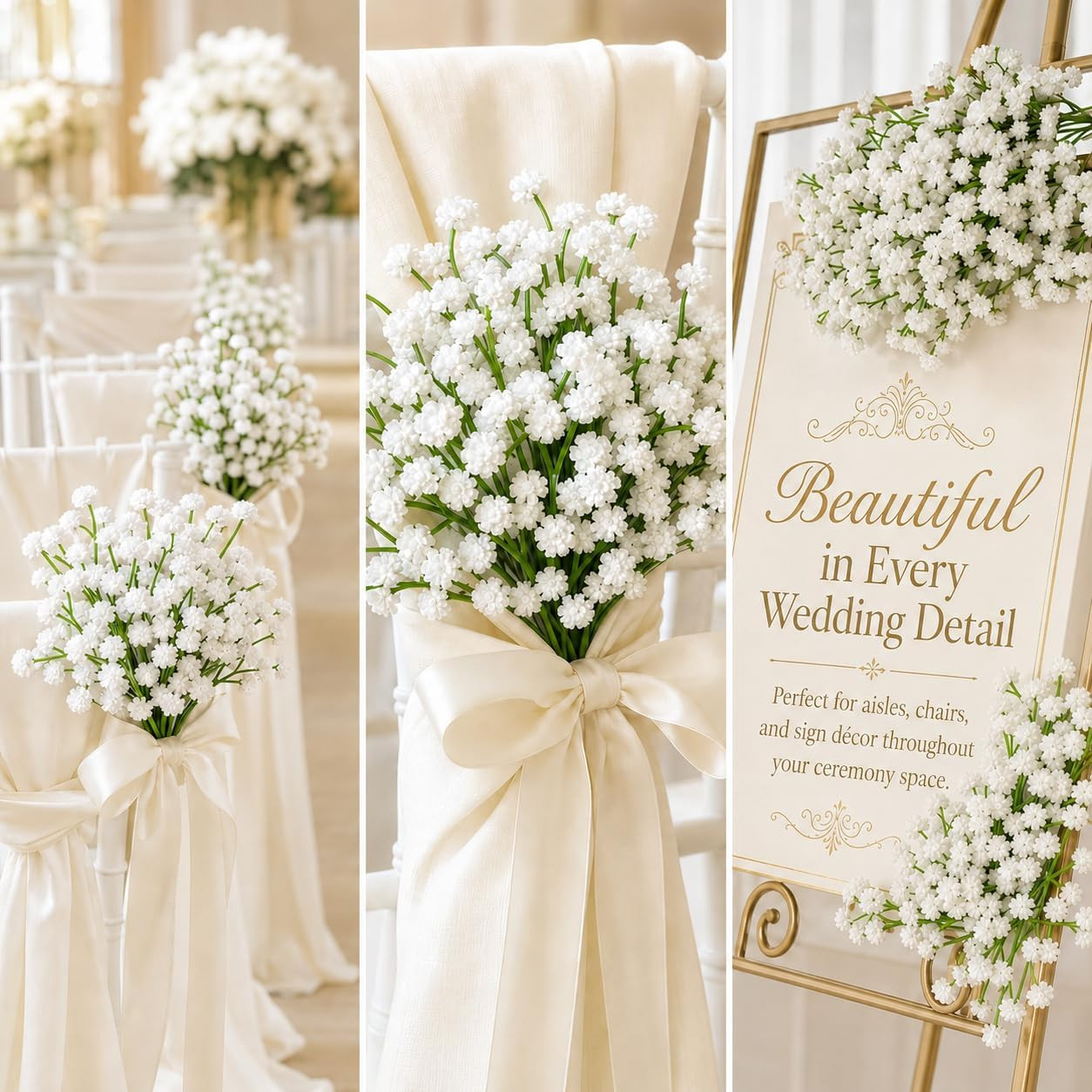 150Pcs White Baby’S Breath Artificial Flowers Bulk for Weddings | Pure White Fau