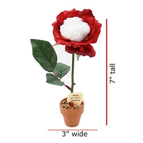 2nd Year Cotton Anniversary Rose – 7″ Artificial Flower in Terra Cotta Pot, Hand