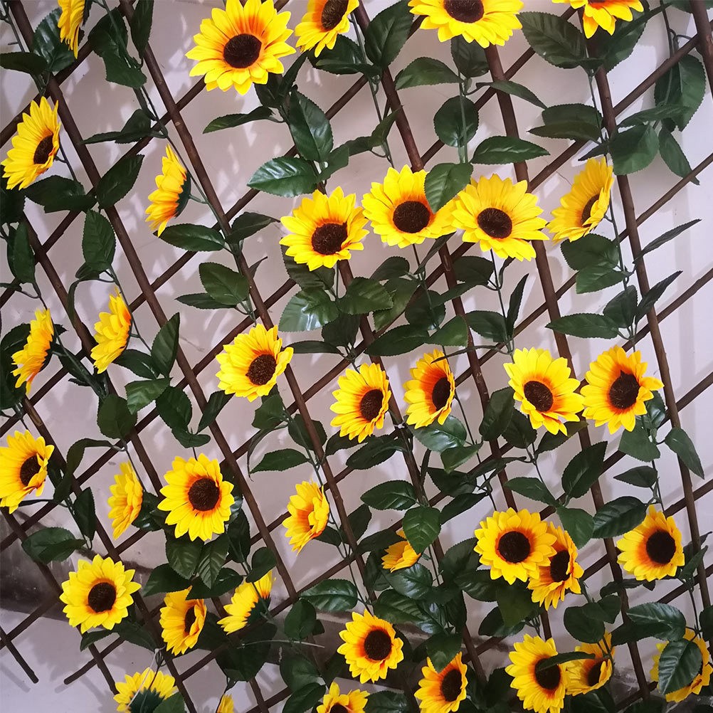1Pcs Decorative Sunflower Rattan Garland Green Leaf Silk Wedding Party Decor