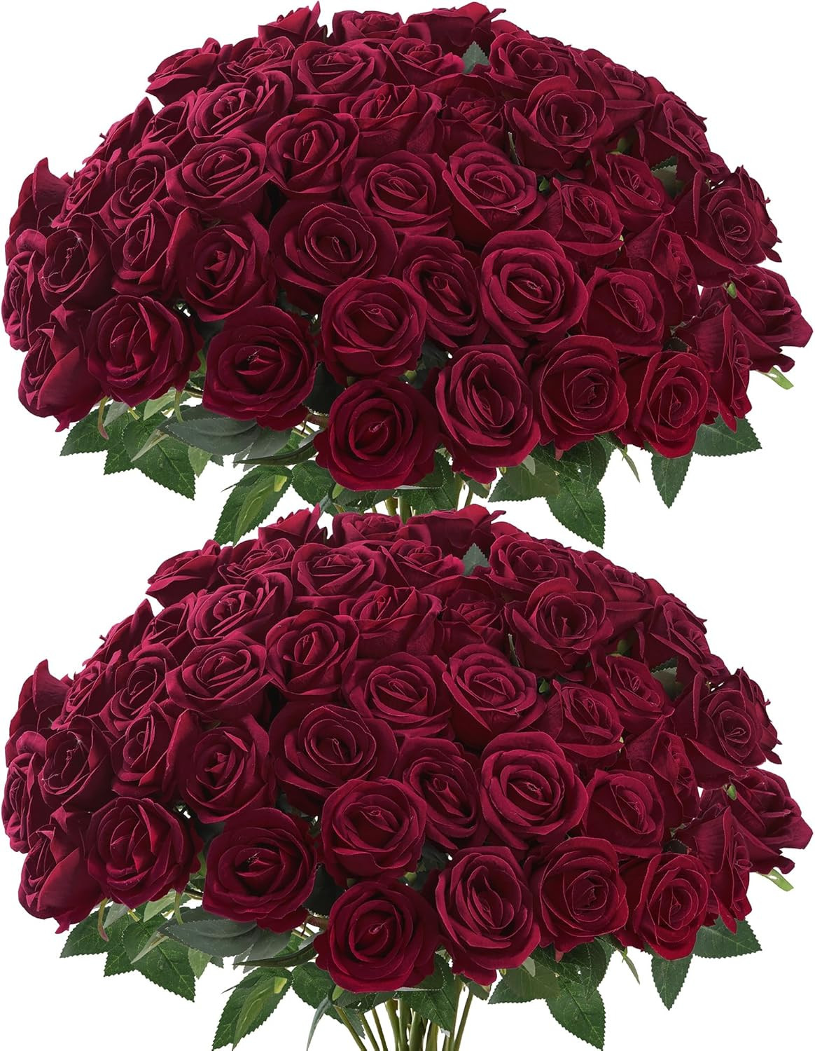 50 Pcs Artificial Roses Red Flowers Fake Velvet Silk Roses with Stems Bulk Reali
