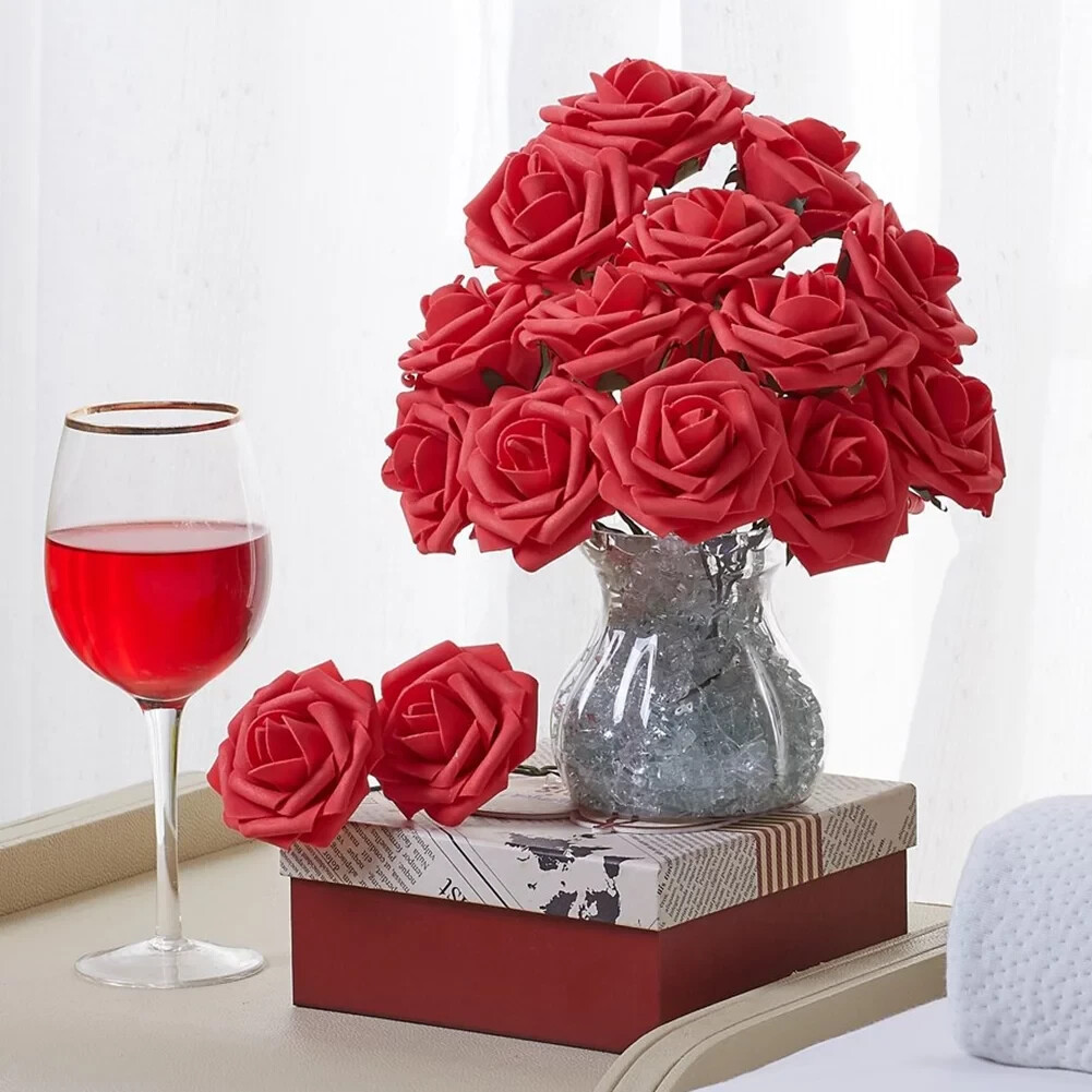 30 Pcs Realistic Foam Artificial Rose Flower Decorations Red