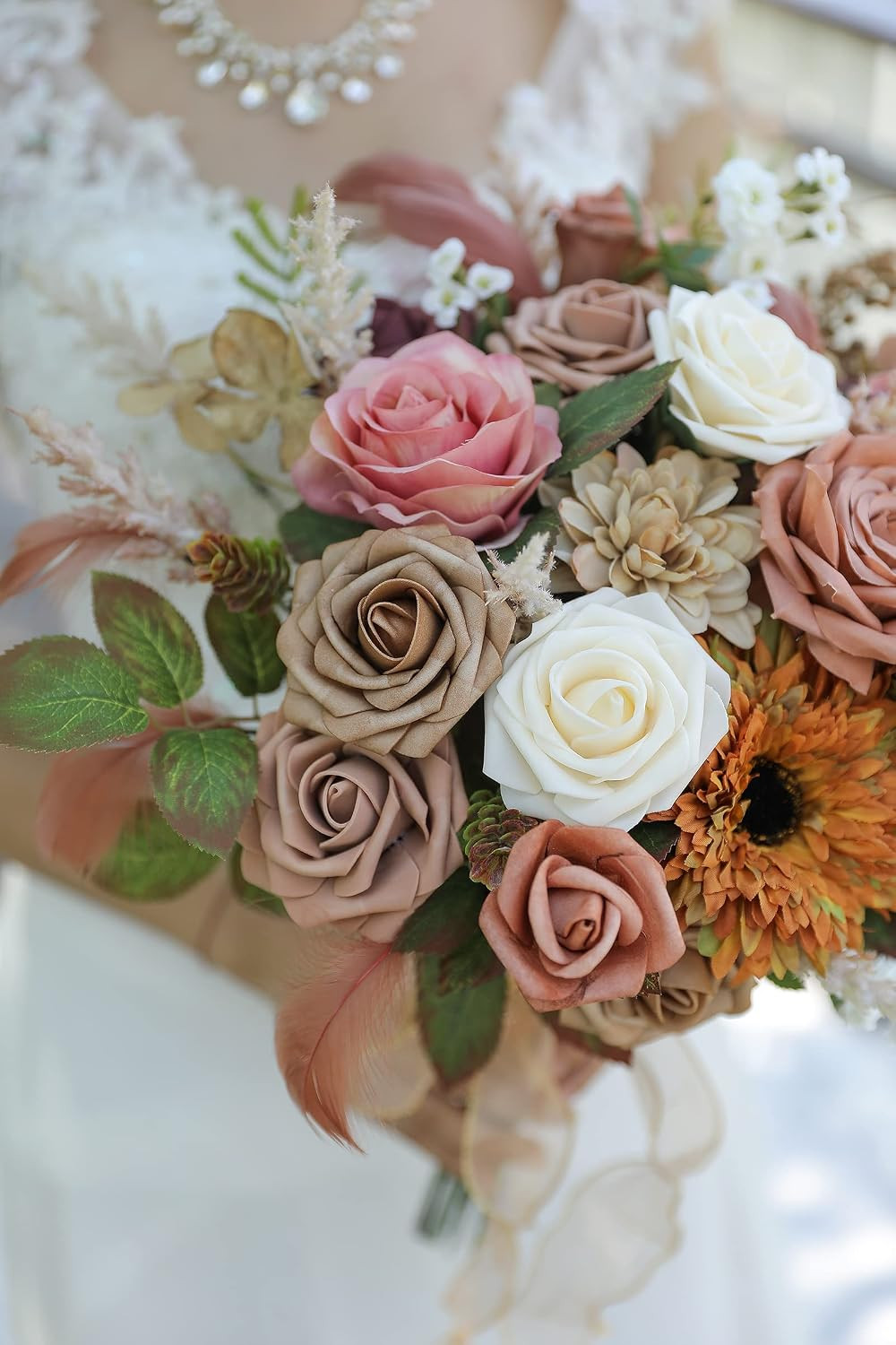 Artificial Flowers Combo Box Set Gradient Color Flower Leaf with Stems
