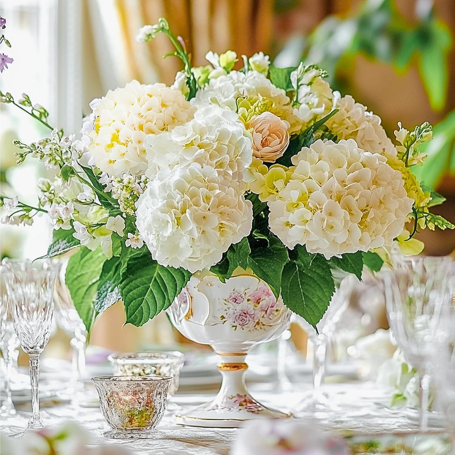 204PCS Champagne Artificial Hydrangea Flowers for DIY Weddings & Home Decor