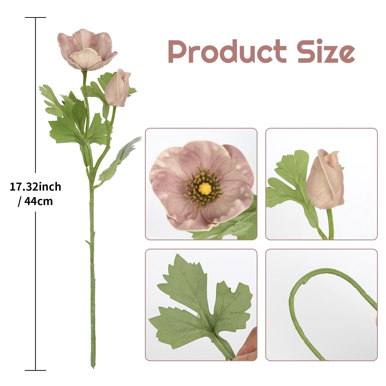 6pcs Artificial Poppies PU Real Touch Fake Poppy Flowers Faux Flowers with St…