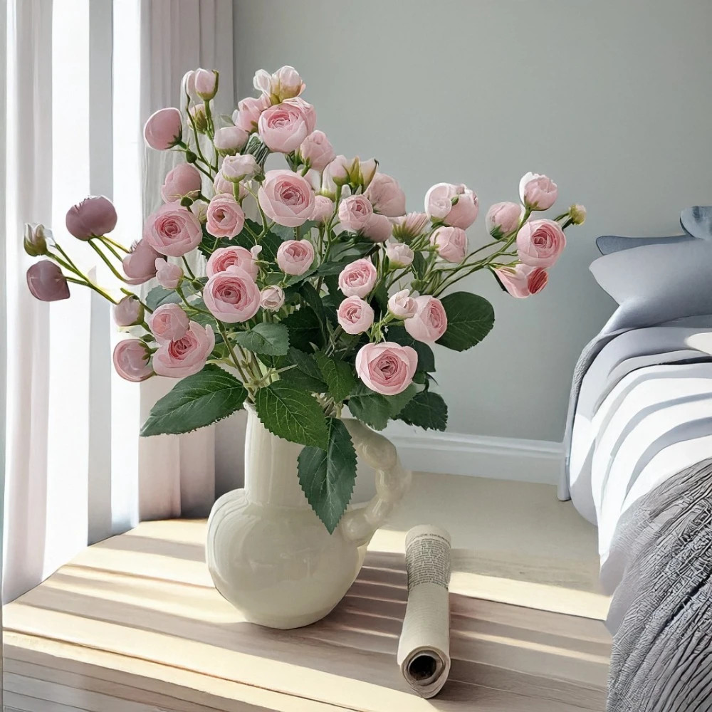 18 Inch 12 Head Artificial Camellia Bud Bouquet Faux Silk Flowers for Home Livin