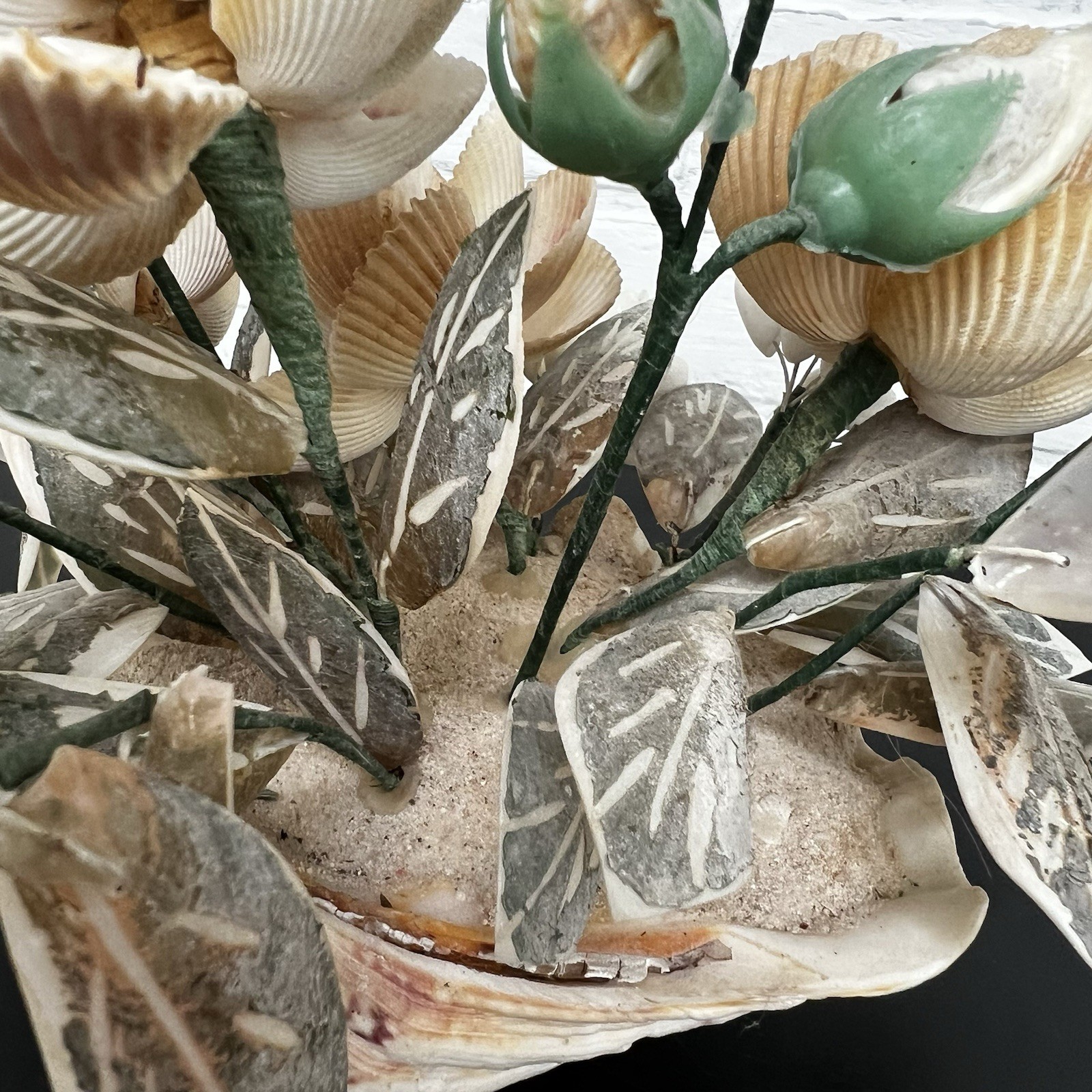 Vintage Shell Flower Arrangement Clam Shell Planter 12” Coastal Decor