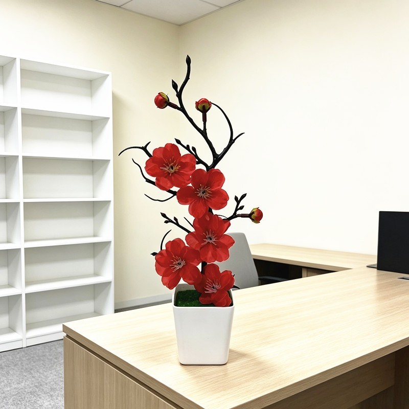 Artificial Winter Plum Blossom Potted Plant with Bare Twisted Branches