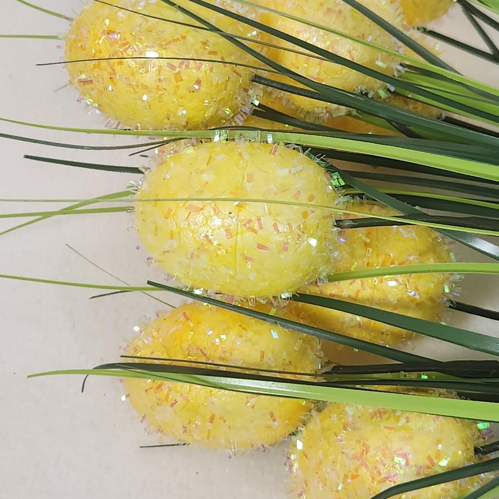 Set of 3 Faux Floral Pick~Onion Grass+Yellow Glittery Easter Eggs SPRING DECOR