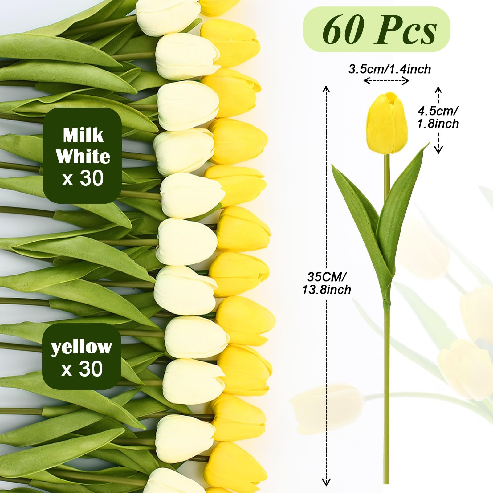 60pcs Artificial Tulip Flowers Fake PU Tulips Faux Latex Bouquet Flower Cente…