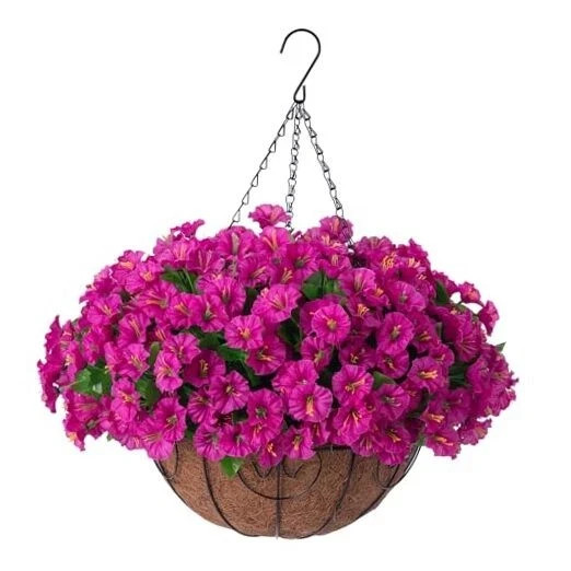 Artificial Hanging Flower Plants with Basket for Outdoor Decoration, Fuchsia