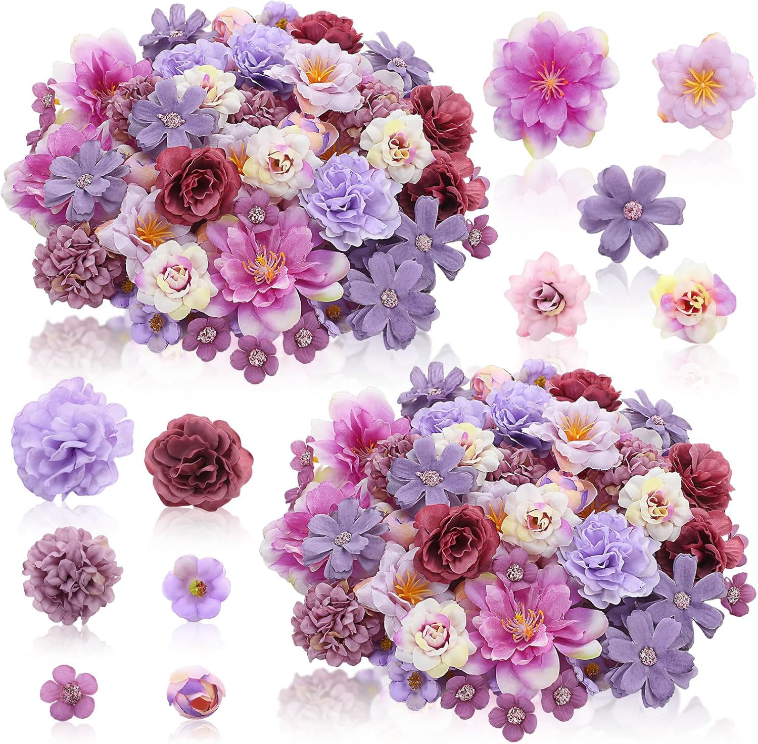 120 Pcs Artificial Flowers Bulk Mini Silk Flower for Crafts Fabric Flowers Heads