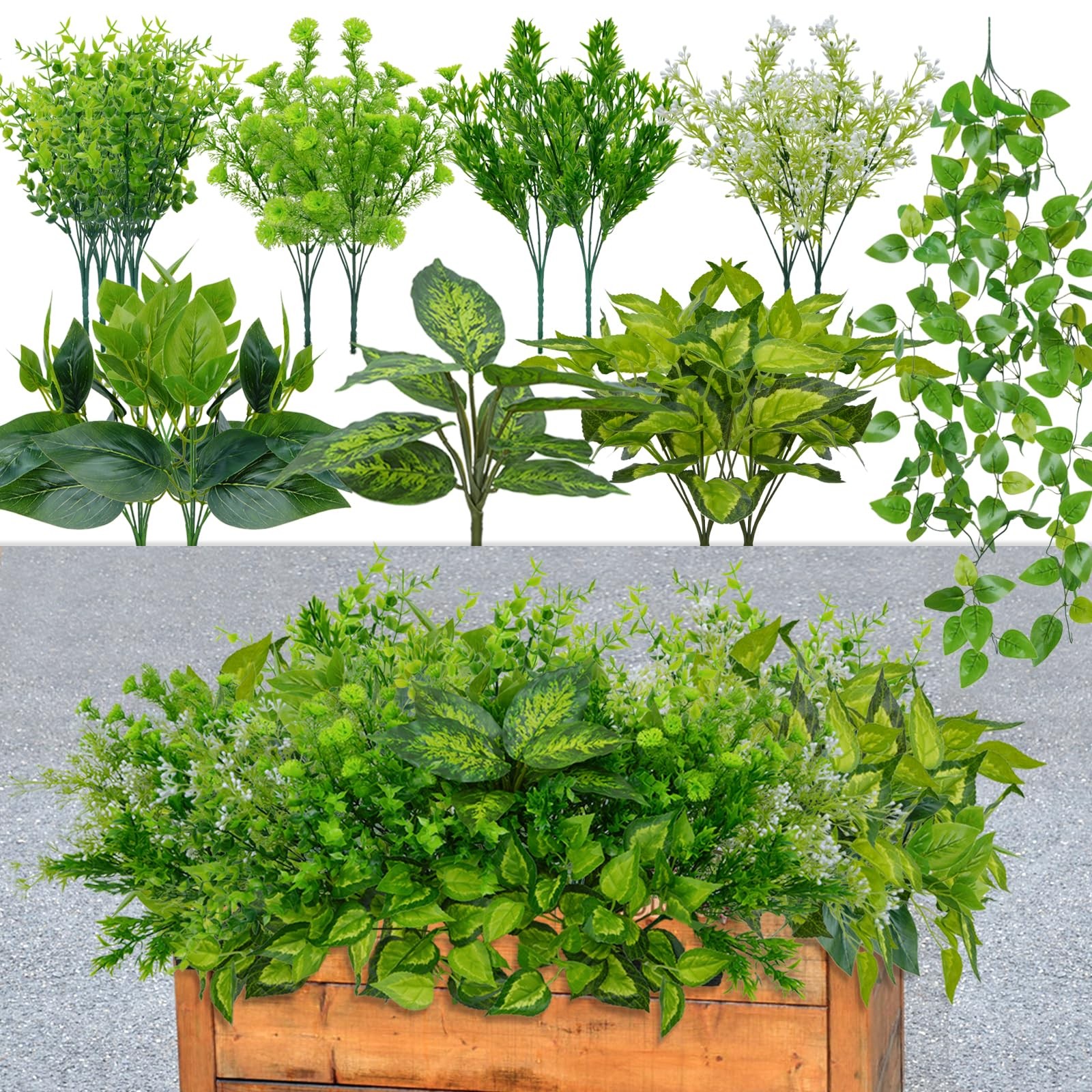 16 Bundles Artificial Plants Outdoor Realistic Outdoor Greenery UV Resistant …