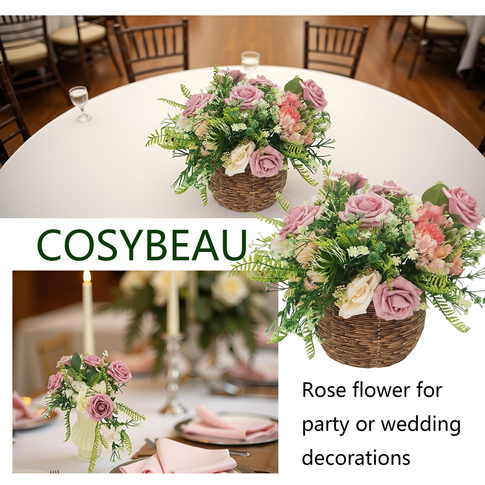 Artificial Flowers Fake Roses Brick Red Foam Faux Wedding Bouquets 25 PCS