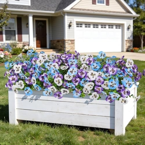 Ouddy Decor 20 Bundles Artificial Pansy Flowers for Outdoors, Fake Silk Flowers
