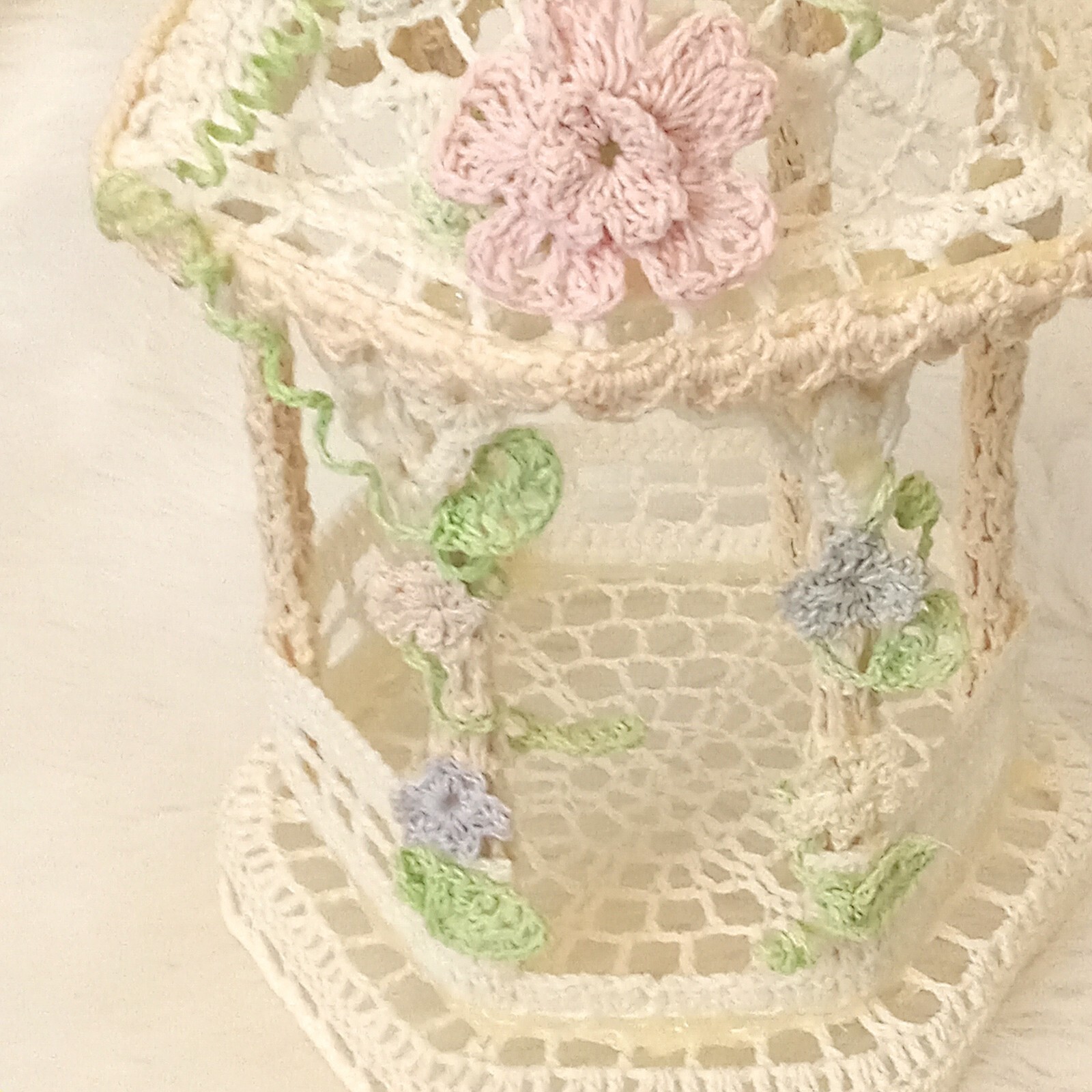 Hand Crocheted Gazebo Sculpture Spring Floral 9” by 6″ Cottage Core Whimsical