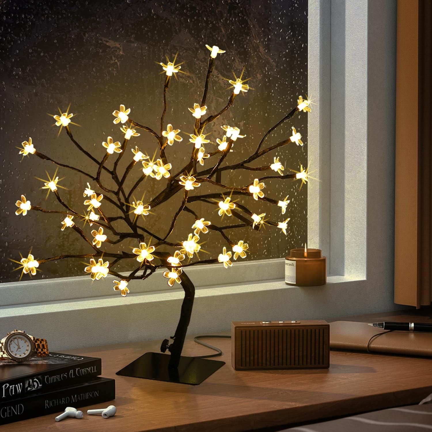 Cherry Blossom Tree Lights,Artificial Bonsai Tree with 48 Warm White LED Ligh…