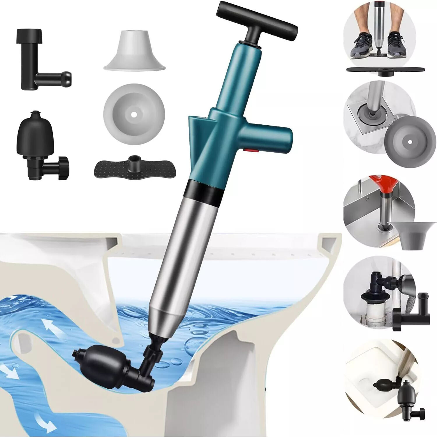 High Pressure Air Drain Blaster Gun Pump Toilet Plunger Sink Pipe Clog Remover