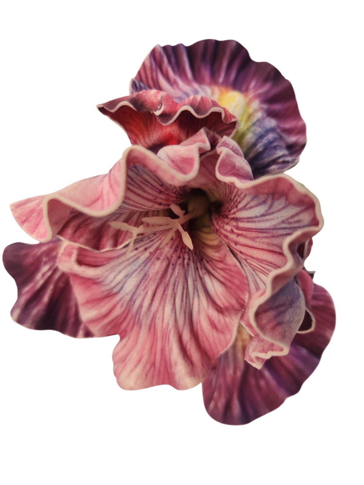 Artificial Iris Flower 33 Inch Tall Purple Faux Iris Stem Hand Painted Look Flor