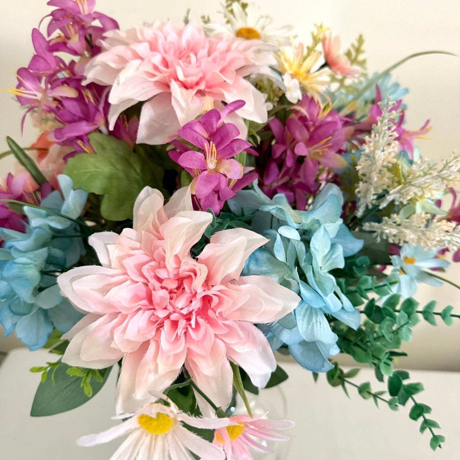 Large Silk Flower Arrangement from Upcycled Mixed Florals Hand Painted Details