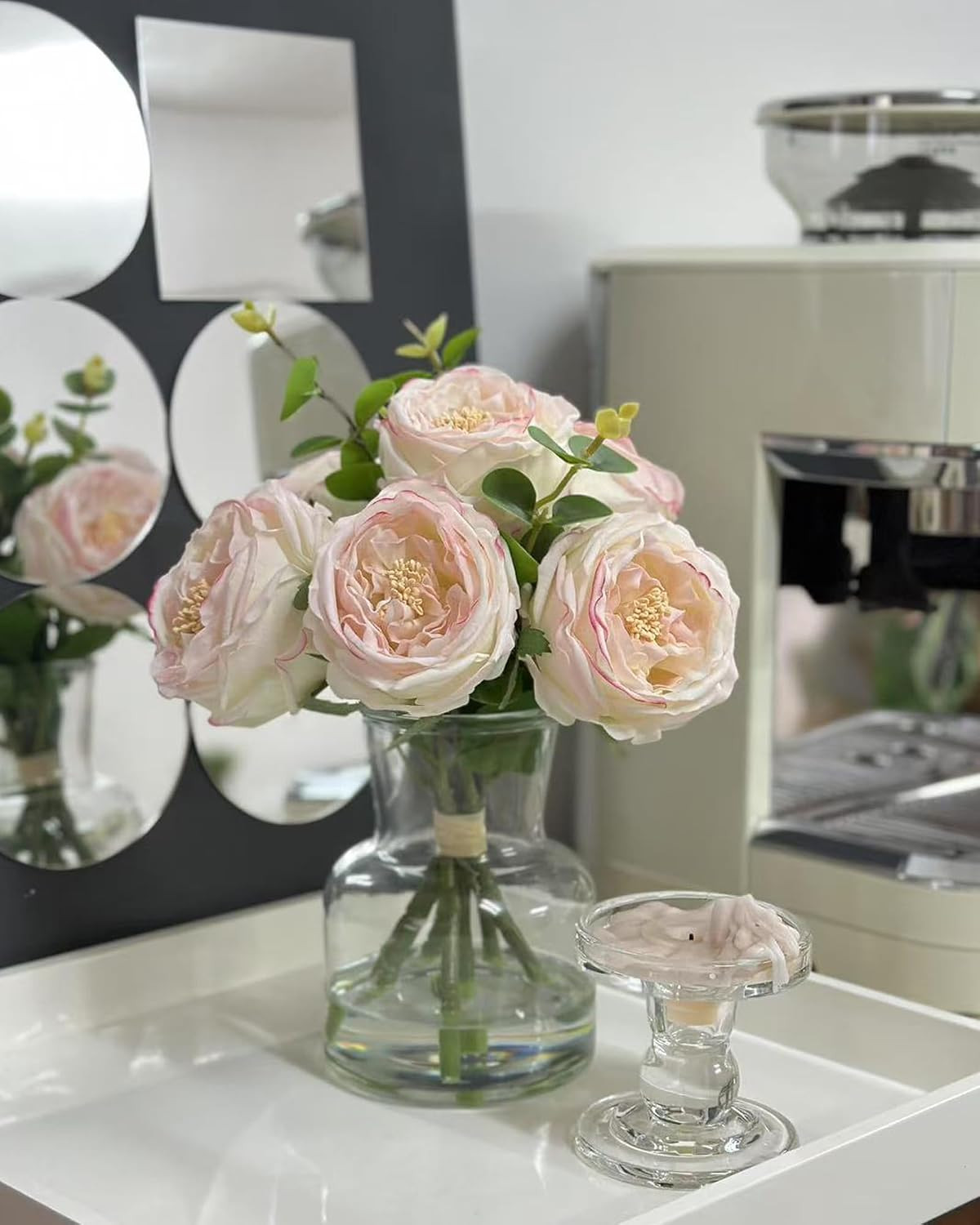 Artificial Flowers with White Roses in Vase, Fix Lifelike Fake Flowers in Vase w