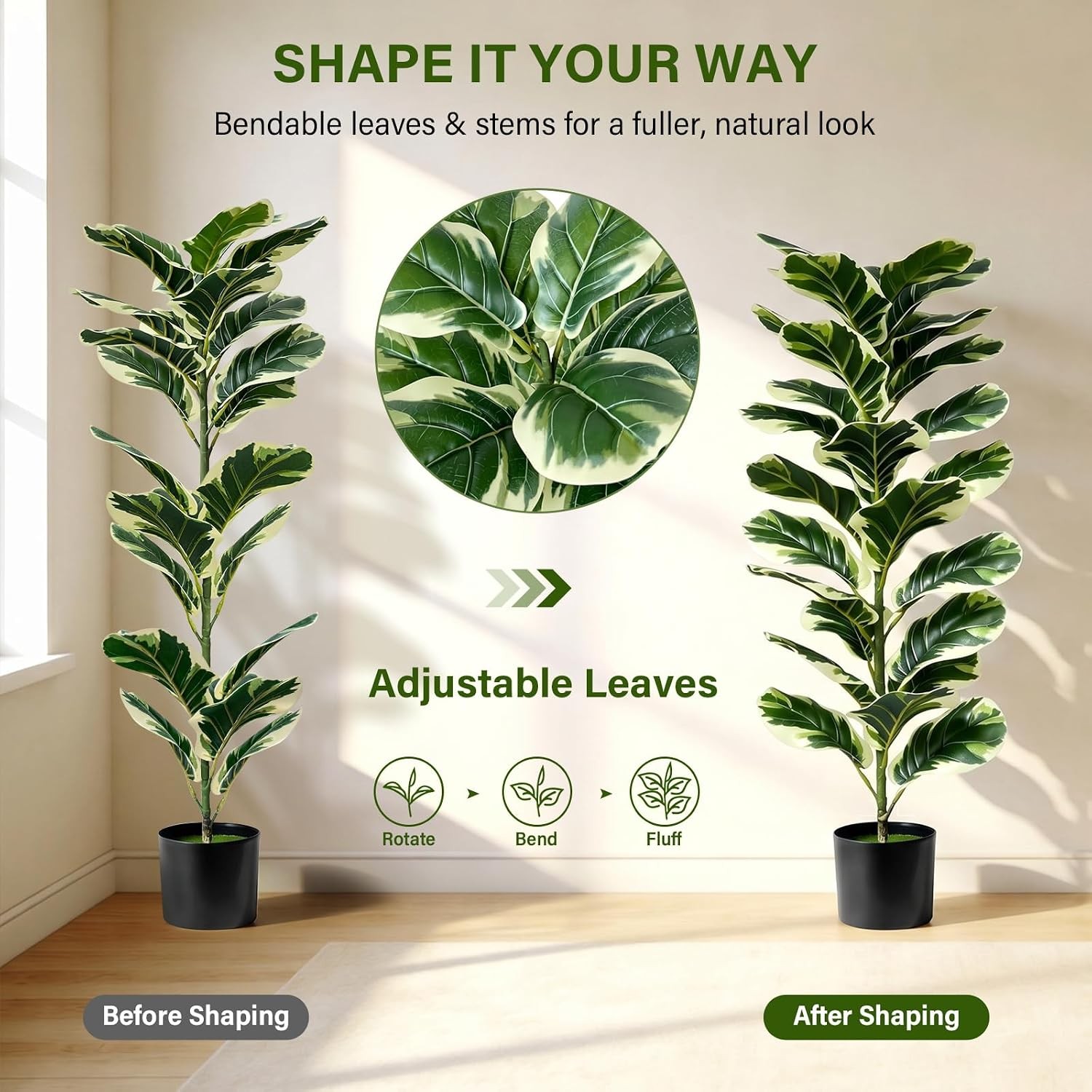 Set of 2 Fiddle Leaf Fig Tree 40” Fake Tree Plants Artificial Decor with Green