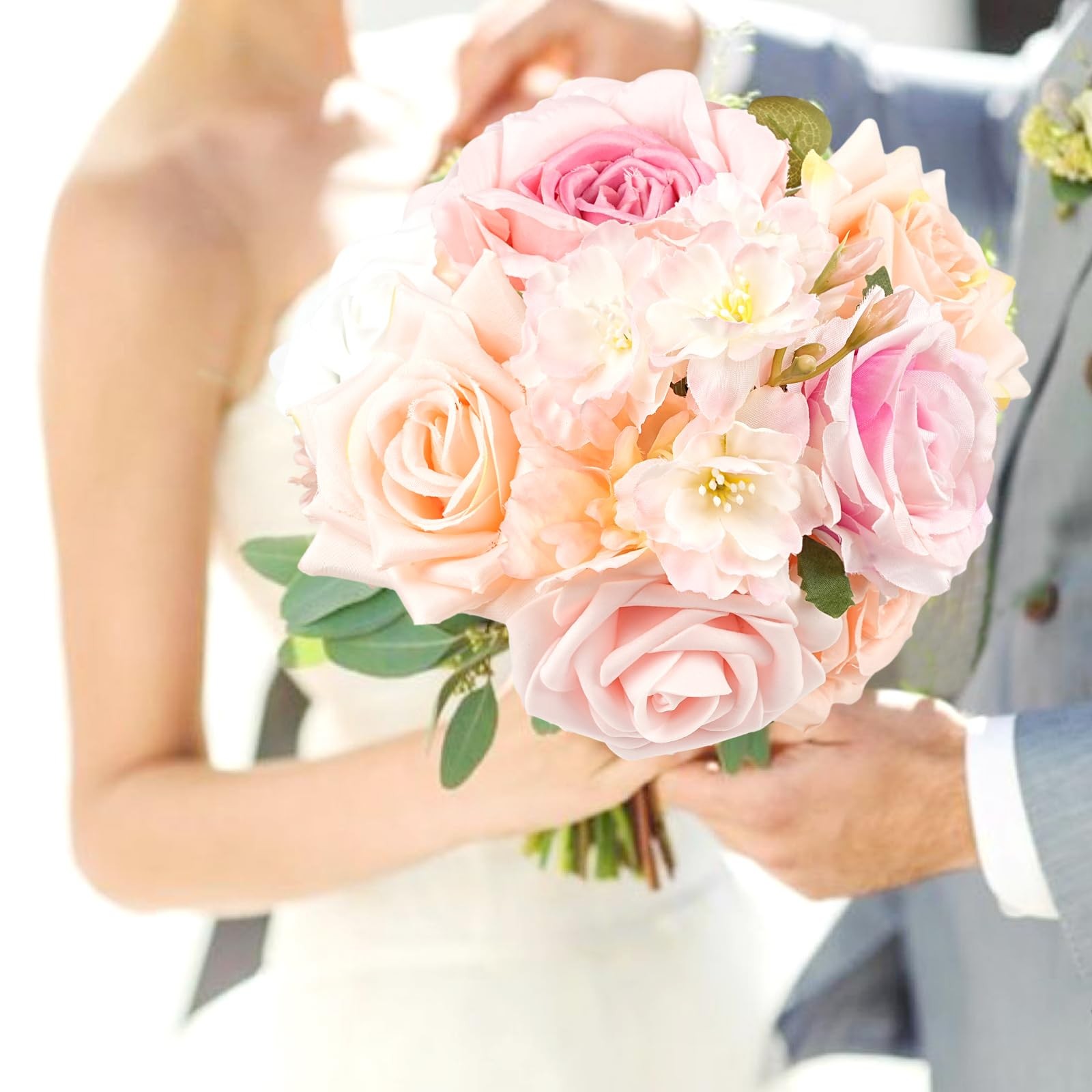 Pink, Blush Artificial Flowers Combo, Fake Roses, DIY Wedding Bouquets, Decor