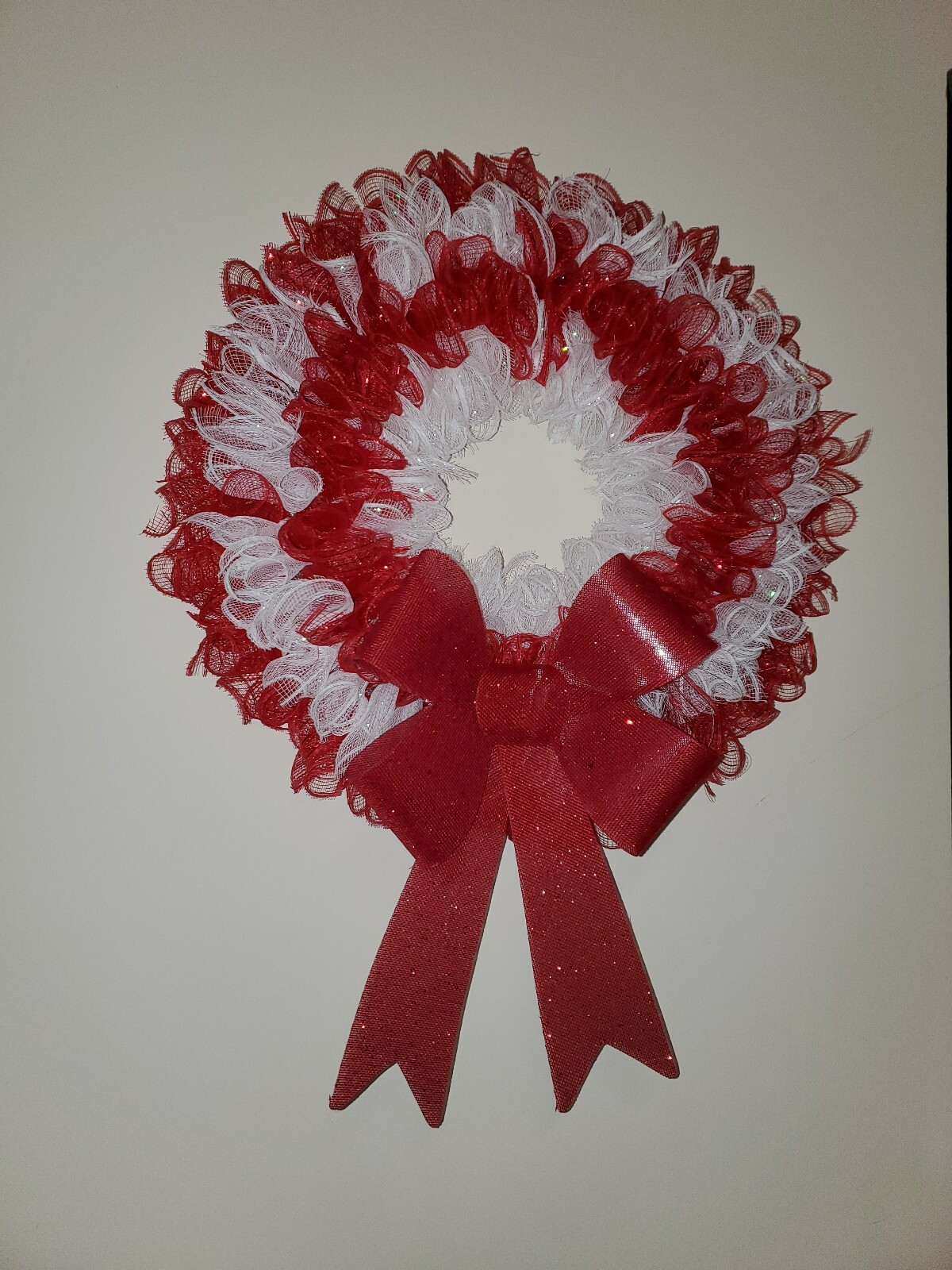 CHRISTMAS red white Deco Mesh Wreath Wall Decor Decoration Double Front Door NEW