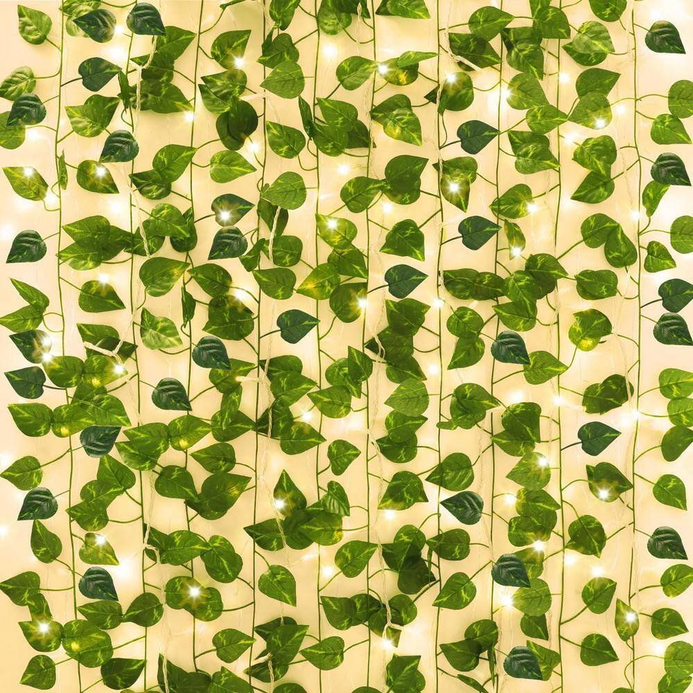 7.2 Ft. Artificial Ivy Garland with LED String Lights, Fake Vines Hanging Plants