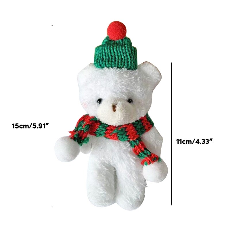 Bear with Christmas Hat Scarf Stuffed Animal Soft Plushie Bear Appease Doll Toy