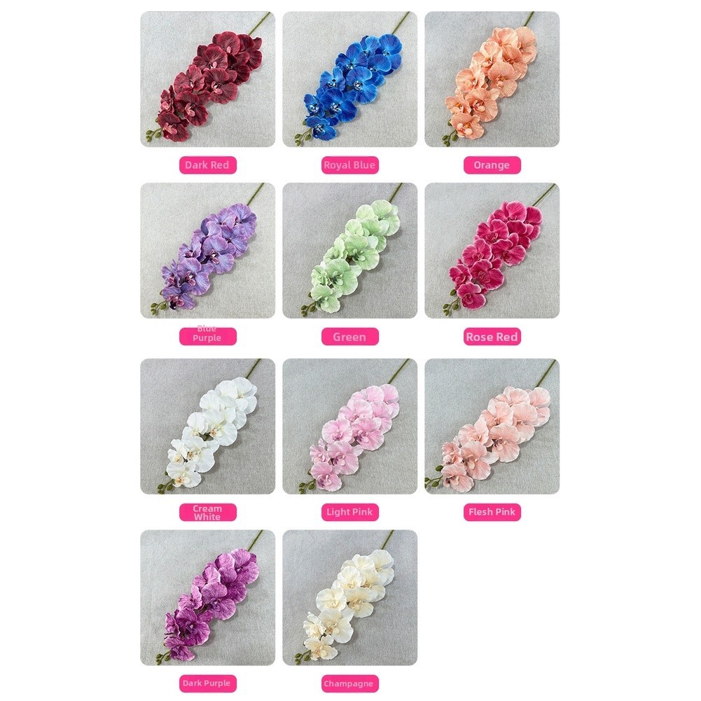 Silk Matte Phalaenopsis 9 Head Artificial Flowers for Foyer Table Decor