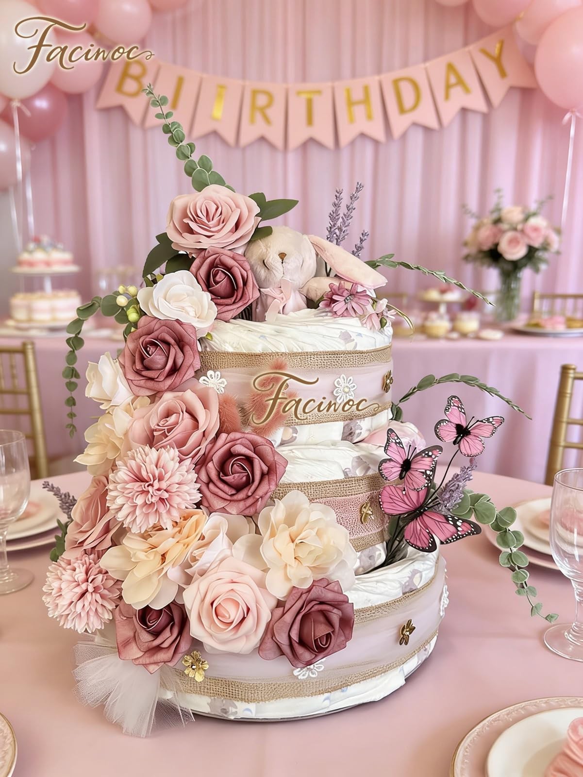 FACINOC Roses Artificial Flowers Pink Bouquets Box Set for DIY Bridal Wedding