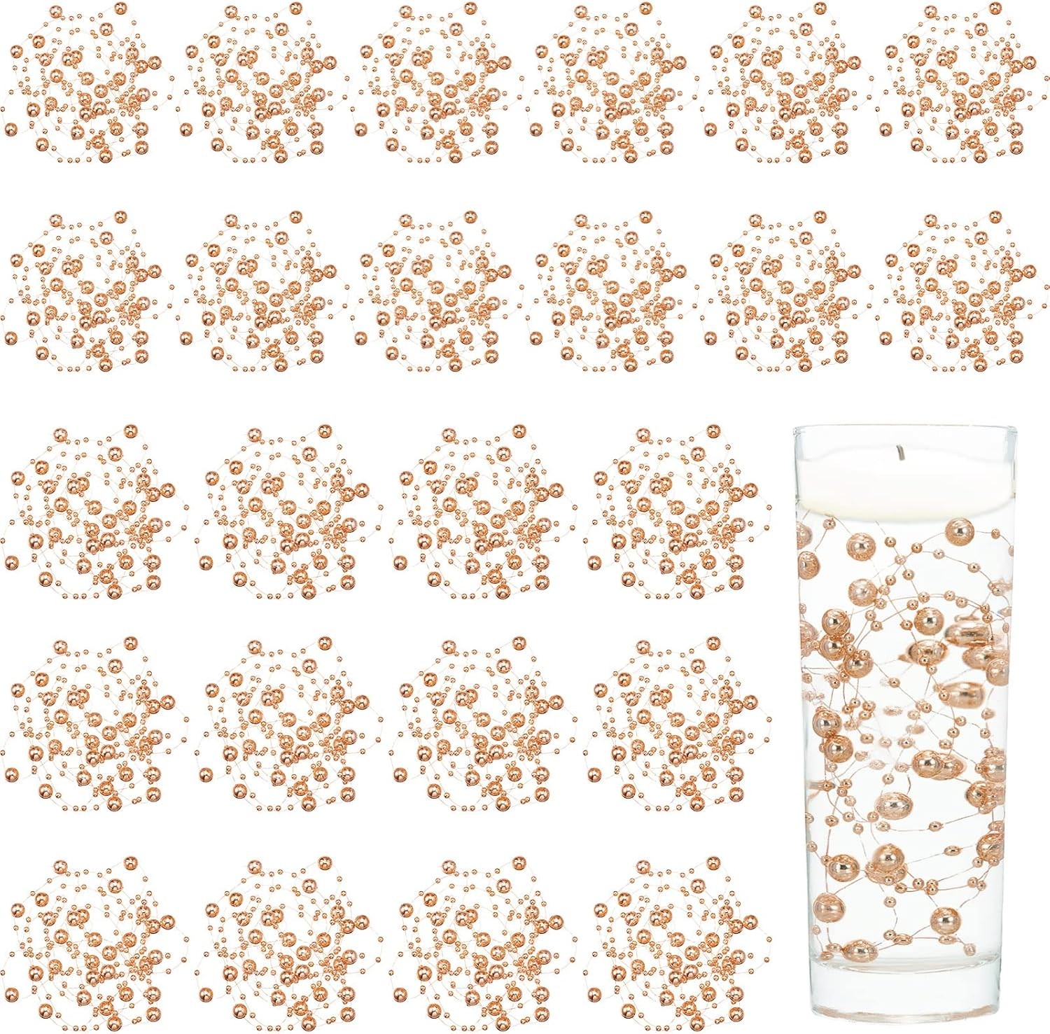 Artificial pearl bead garland floating candle vase decor