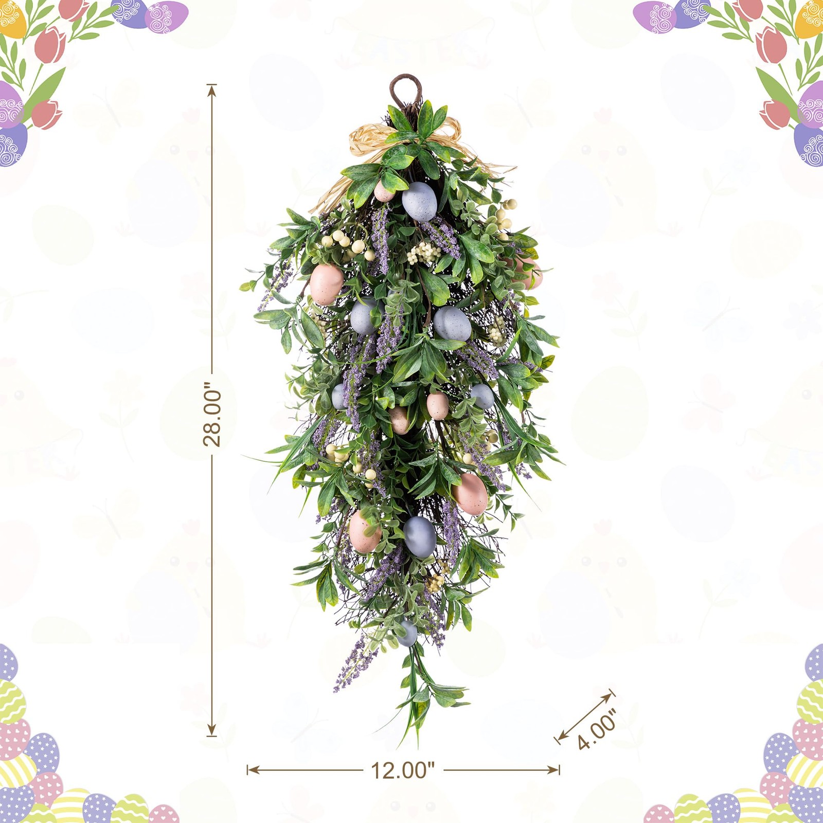Easter Swag 28 Inch Artificial Spring Teardrop Wreath for Front Door & Porch …